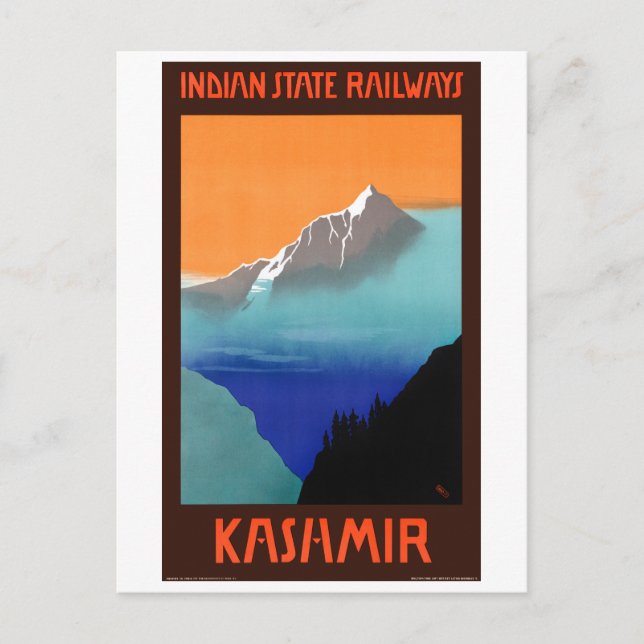 Kashmir India Vintage Travel Poster wiederhergeste Postkarte (Vorderseite)