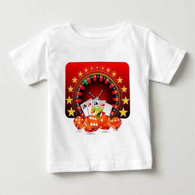 Kasinoillustration mit Rouletterad und würfelt Baby T-shirt (Vorderseite)