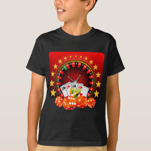 Kasinoillustration mit Rouletterad und würfelt T-Shirt