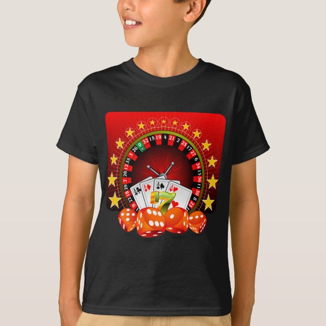 Kasinoillustration mit Rouletterad und würfelt T-Shirt (Vorderseite)