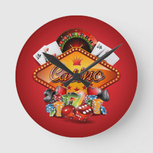 Kasinoillustration mit spielenden Elementen Runde Wanduhr