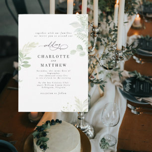 Kaskadierende botanische Aquarell-Grün-Hochzeit II Einladung