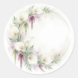 Kaskadierende Calla-Halbkreiskranz-Hochzeitsaufkle Runder Aufkleber
