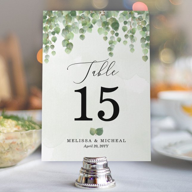 Kaskadierende Eukalyptus-Tischnummer (12x18) Einladung (Elegant Cascading Eucalyptus Table Numbers for Your Modern Wedding or Upscale Event | Choose Size)
