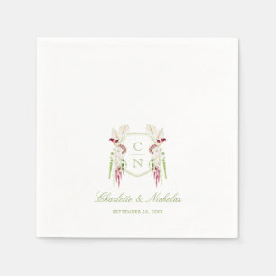 Kaskadierende florale Monogramm-Wappen-Hochzeit Serviette