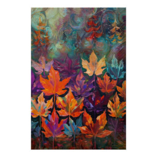Kaskadierende Herbstblätter, farbenfrohe Fallgesta Poster