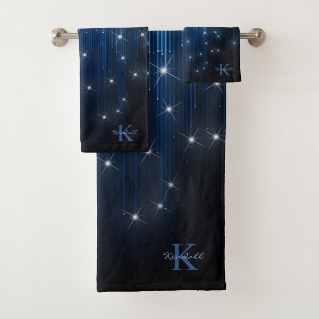 Kaskadierende Lichter Monogram Blue ID789 Badhandtuch Set (Insitu)