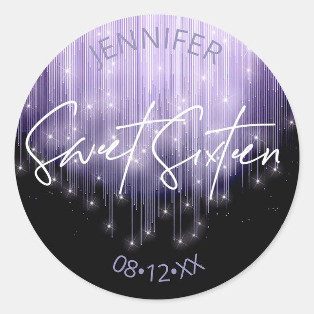 Kaskadierende Lichter Sweet 16 Violet ID790 Runder Aufkleber (Vorderseite)