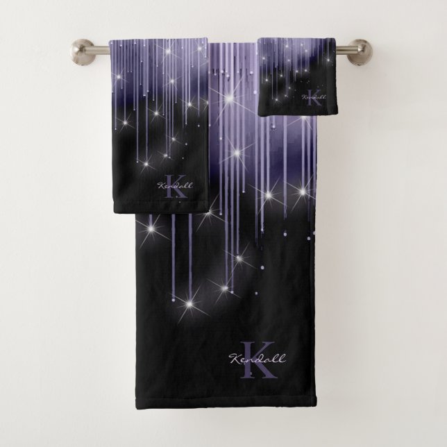 Kaskadierende Lights Monogram Violet ID789 Badhandtuch Set (Insitu)