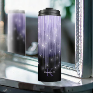 Kaskadierende Lights Monogram Violet ID789 Thermosbecher