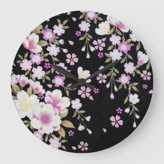 Kaskadierende rosa Blume Große Wanduhr (Vorderseite)