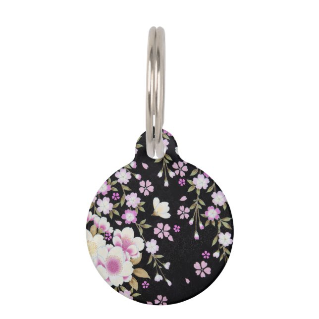 Kaskadierende rosa Blume Haustiermarke (Vorderseite)