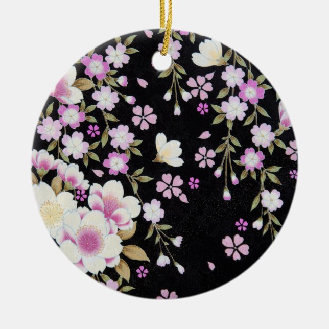 Kaskadierende rosa Blume Keramik Ornament (Vorne)