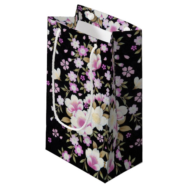 Kaskadierende rosa Blume Kleine Geschenktüte (Vorderseite Schrägansicht)
