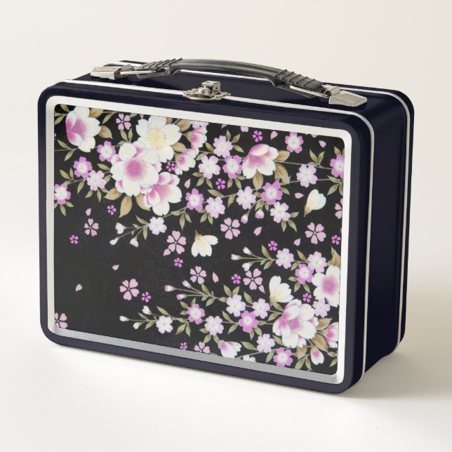 Kaskadierende rosa Blume Metall Lunch Box (Vorderseite)