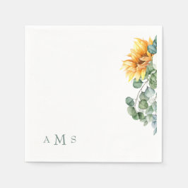 Kaskadierende Sonnenblumen Grünsäge Monogramm Serviette