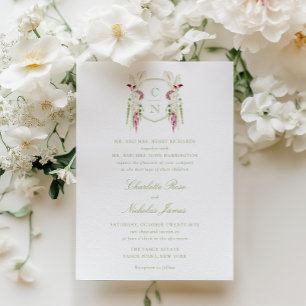 Kaskadierendes florales Monogrammwappen-Hochzeits- Einladung