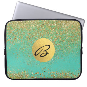 Kaskadierendes Gold Glitter Türkis Aqua Glam Trend Laptopschutzhülle