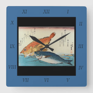 Kasogo & Himedai - Hiroshiges Japanische Fische Quadratische Wanduhr