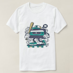 Kassetten Skater Grafik T-Shirt 80er Retro Cartoon
