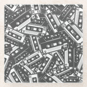 Kassettenband: Monochrome Vintage Muster Glasuntersetzer