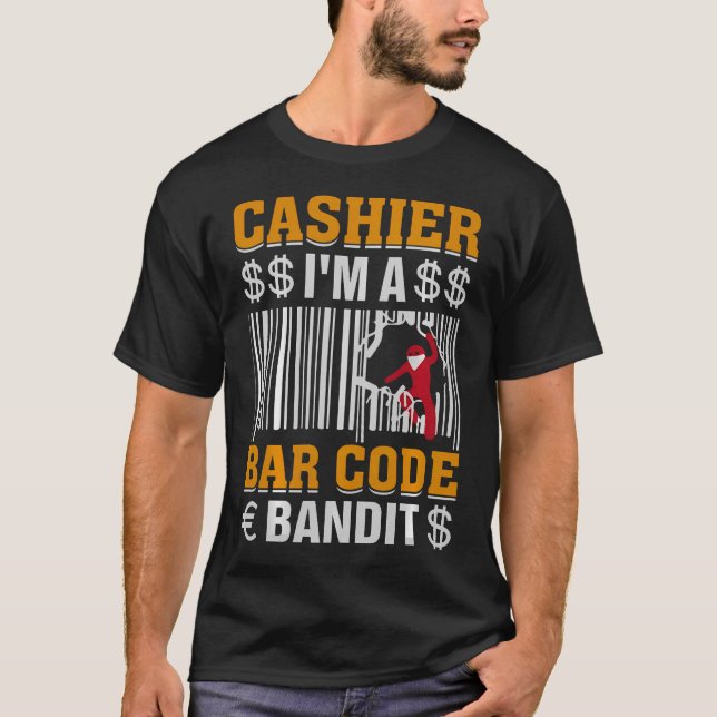 Kassierer In Einem Barcode Bandit T-Shirt (Vorderseite)
