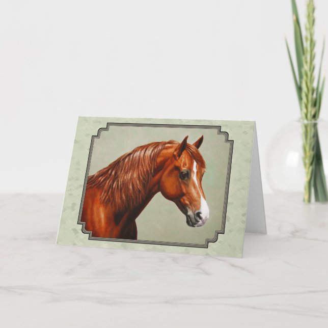 Kastanie Morgan Horse Grün Karte (Vorderseite)