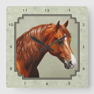 Kastanie Morgan Horse Grün Quadratische Wanduhr