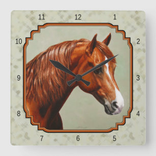 Kastanie Morgan Horse Grün Quadratische Wanduhr