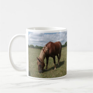 Kastanie Pferdeweiden auf Weideland Kaffeetasse