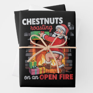 Kastanien braten lustig unanständig Weihnachtsmann Geschenkpapier Set