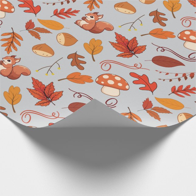 Kastanien, Eichhörnchen Nahtlose Herbstumpfpapier Geschenkpapier (Ecke)