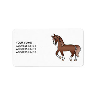 Kastanien Niedlicher Cartoon Trotting Horse & Cust Adressaufkleber