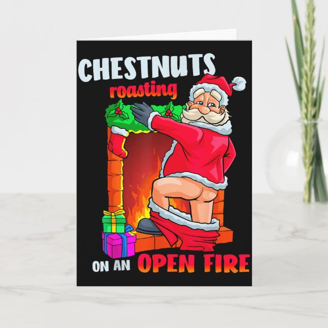 Kastanien rösten lustiger unartiger Santa schmutzi Karte (Vorderseite)