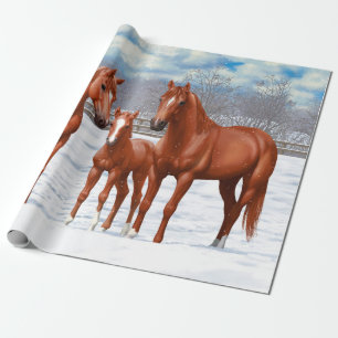Kastanien-Sorrel-Schlachtross im Schnee Geschenkpapier