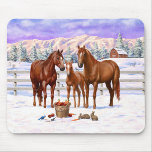Kastanien-Sorrel-Schlachtross im Schnee Mousepad