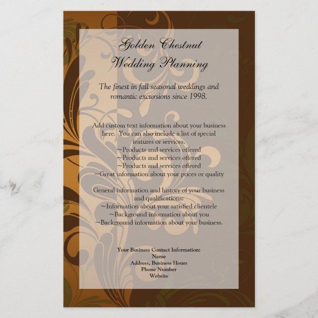 Kastanienbraun/Gold/Grün Programm, Menü oder Flyer (Vorne)