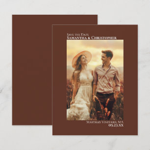 Kastanienbraune vertikale Foto-Minimalist-Hochzeit Save The Date