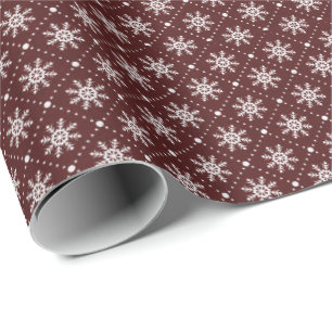 Kastanienbraune weiße Schneeflocke-Linien Geschenkpapier
