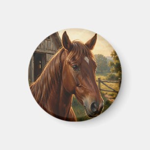 Kastanienbraunes Pferd Golden Hour Scheune Magnet