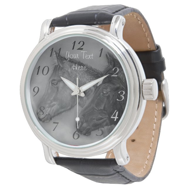 Kastanienfohlen, zwei Kinderpferde Armbanduhr (Schrägansicht)