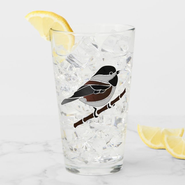Kastaniengegarte Chickadee Bird Glas (Vorderseite Ice)