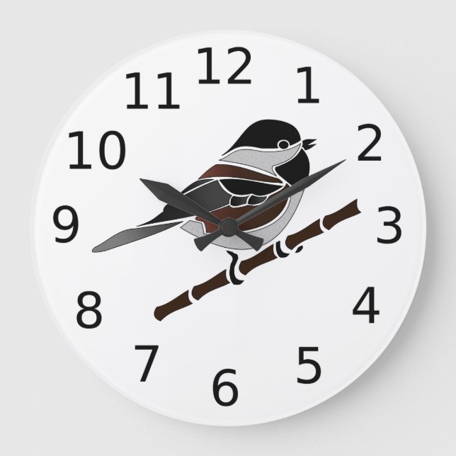 Kastaniengegarte Chickadee Bird Große Wanduhr (Vorderseite)