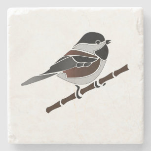 Kastaniengegarte Chickadee Bird Steinuntersetzer