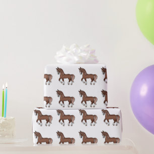KastanienNiedlicher Cartoon Trotting Horse Muster Geschenkpapier