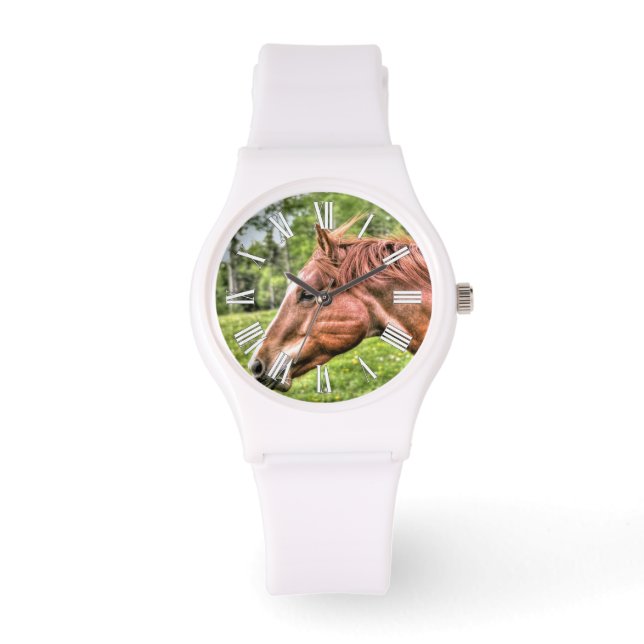 Kastanienpferd Foto Portrait Armbanduhr (Vorderseite)