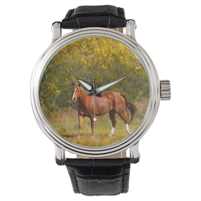 Kastanienpferd im Herbst Armbanduhr (Vorderseite)
