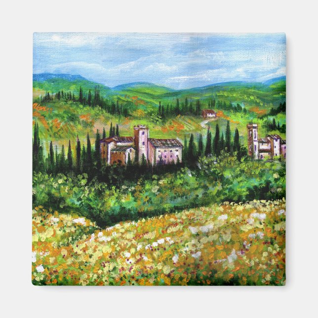 KASTEN IN DER LANDSCHAFT CHIANTI,GELBE BLUME MAGNET (Vorne)