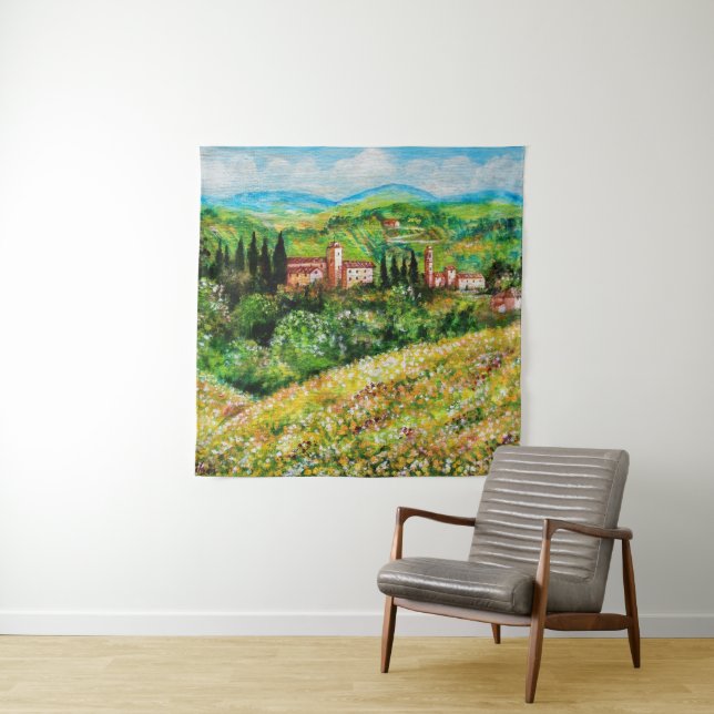 KASTEN IN DER LANDSCHAFT CHIANTI,GELBE BLUME WANDTEPPICH (Beispiel (Horizontal))