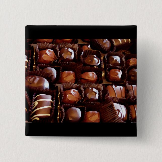 Kasten Schokoladen, verlockende Praline Button (Vorderseite)